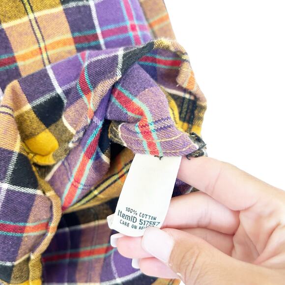 LL Bean Relaxed Fit Purple Yellow Plaid 1/4 Zip Flannel Sz M - Picture 2 of 3